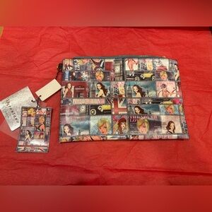 Brentano Comic Print Bag Wristlet Purse Black 12x7 NEW